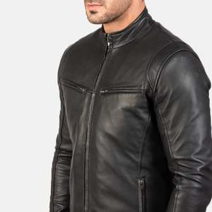OEM Wholesale Coated Stand Collar Men's Classic Genuine Leather Varsity <b>Jacket</b> - Product Image 3