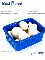 Op maat gemaakte rechthoekige blister schaal voor champignons, transparant PET, recyclebaar, voor fruit & groenten, stapelbaar, wegwerpbaar voedselverpakkingsdoosje met deksel