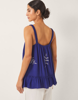 Chemisier vintage bleu marine uni à fines bretelles en viscose rayonne, broderie florale, respirant, séchage rapide, teint en fil, ODM, hiver