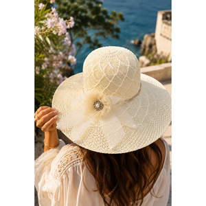 Kids <b>Floppy</b> Straw <b>Hat</b> with Tulle and Flower Details Cream Panama Style Printed Beach Sombrero <b>Hat</b> for Party Accessory - Product Image 2