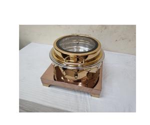 Chauffe-plats élégant de style Art Déco, durable, finition cuivre, pour événements, fêtes, traiteur, service avec couvercle - Product Image 4