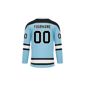 Maillots de hockey sur glace personnalisés par sublimation, col à lacets, bleu clair, uniformes d'équipe de hockey avec nom et numéro - Product Image 3