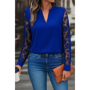 Blouse en crêpe à manches longues avec col et détails boutonnés pour femme, 29310 - Saks Mavi - Product Image 3