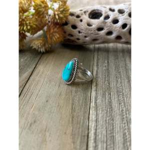 Navajo-Made Kingman Turquoise & Sterling Silver Ring Cultural Collectible Jewelry Size 7 - Product Image 3