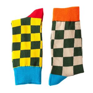 Chaussettes en coton personnalisées en gros, chaussettes d'été antidérapantes jetables, motifs multicolores à motif pied-de-poule, orange et bleu - Product Image 4