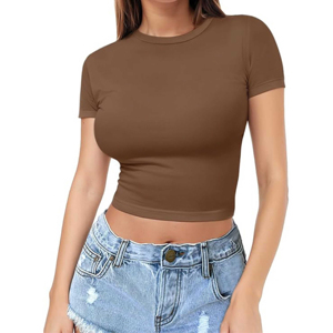 Vente en gros de haute qualité col rond manches courtes décontracté coupe ajustée haut court séchage rapide meilleur design femmes haut court t-shirt Service OEM - Product Image 2