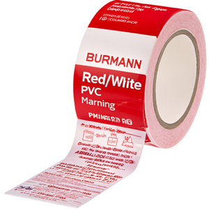 BURMANN Red/White <b>PVC</b> Warning Marking Tape 66m Length and 60mm Width <b>Roll</b> for Office Use - Product Image 3