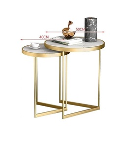 2024 table basse design tendance avec plateau en marbre ensemble de 2 avec coted doré fini avec forme et taille personnalisées utiliser à la maison - Product Image 4