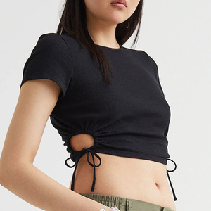 Meilleures ventes, prix bas, haut court uni pour femmes, tissu de haute qualité, coupe régulière, haut court en coton pour femmes, décontracté - Product Image 4