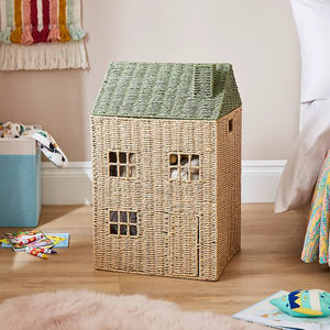 Hot trend Chimney House Tall Shape Handmade Rattan Storage Basket Decorative Seagrass Toy Organizer Wicker Nursery Storage <b>Box</b> - Product Image 2