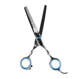 Tijeras de adelgazamiento del cabello con esmalte de espejo con anillo de goma azul y tornillo ajustable para el hogar y el salón, tijeras de adelgazamiento de peluquero - Product Image 6