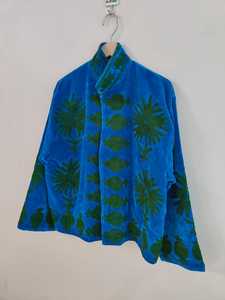 Boho Blue Velvet Suzani Jacket Embroidered Winter Coat, Velvet Suzani Embroidered Jacket: Bohemian Artisanal Coat - Product Image 6