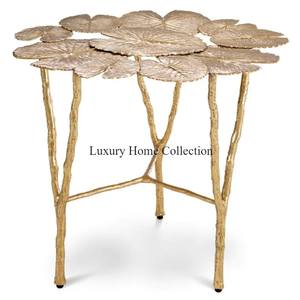 Table d'appoint et de centre en métal entièrement au design feuille, couleur or, fait à la main, aspect fantaisie, brillant, polonais, design attrayant, meubles de salon - Product Image 2