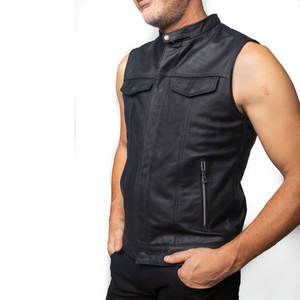 Rivian Atlantic Noir Biker Style Gilet Classique En Cuir Véritable Simple Boutonnage avec Frange Hiver ODM Fourniture Fermeture À Glissière - Product Image 6