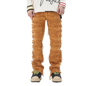 Pantalons empilés décontractés pour hommes de haute qualité toile de couleur unie motif droit léger taille moyenne Top vente pour adultes - Product Image 1