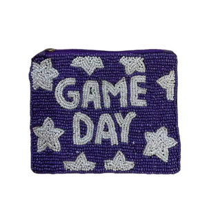 Unique High Quality Beaded GAME DAY Embroidery <b>Mini</b> Zipper Bag Featuring Handwork Luxury Fancy Trendy Designs From India - Product Image 1