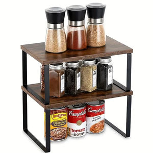 ชั้นวางของโลหะและไม้ยูทิลิตี้สำหรับวางบนเคาน์เตอร์ครัวชั้นเก็บอาหารแบบวางซ้อนกันได้ชั้นวางของเครื่องเทศ - Product Image 1