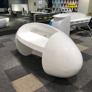 Modern Luxury White Oval <b>Reception</b> Desk Solid Surface Glossy Office Front Desk <b>Counter</b> Commercial Salon Lobby <b>Reception</b> Table Se - Product Image 3