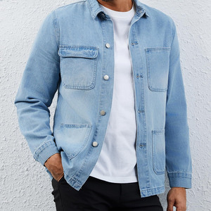 Wholesale <b>Men's</b> Customizable Size Winter Cotton-<b>filled</b> Washed Denim Winter <b>Jacket</b> Long Sleeves Solid Stand Winter Look - Product Image 4