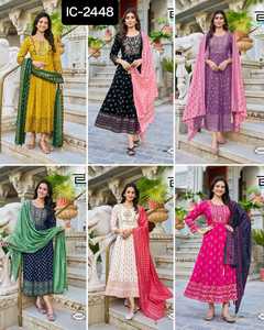 Readymade tradicional étnico indio paquistaní Kurti y Dupatta Set Georgette con bordado de lentejuelas trabajo costura completa Kurtis - Product Image 5