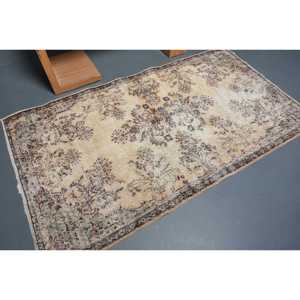Vintage Area Rug 3.9x6.7 ft (119x205 cm), <b>Brown</b> Camouflage Turkish Rug - Product Image 2