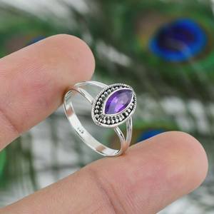 Bague en améthyste violette, pierre précieuse, argent sterling 925, bijoux faits à la main, élégante pour tous les jours, cadeau d'anniversaire - Product Image 4
