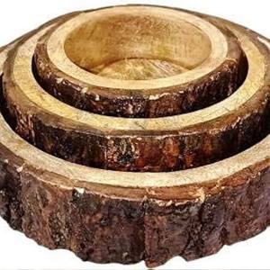 Corteza de efecto madera Producto de Venta caliente Bandeja de servicio de corteza de árbol de 10 pulgadas 3 Losa de madera redonda 3 - Product Image 1