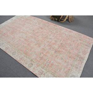 Tapis oriental turc vintage de 4.9x8,5 pieds, tissage plat classique, laine blanche rose, support en Latex pour décorations de salon - Product Image 4