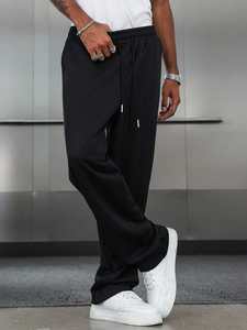 Venta al por mayor de pantalones de los hombres lavados Liso Negro Jogger Pantalones Loose Fit Streetwear Cintura elástica Casual Pantalones de chándal de gran tamaño a granel - Product Image 6