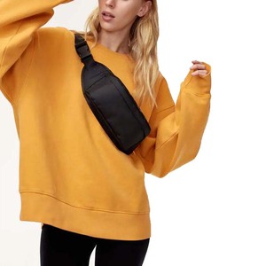 Sweat-shirt décontracté à manches longues et épaules tombantes, col rond, uni, surdimensionné, couleur jaune, en coton, pour femmes, vente en gros - Product Image 6