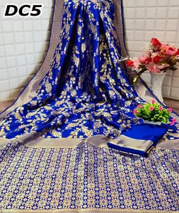 Trendy Ethnic Wear Weicher Banarasi Seiden saree mit Weben mit schwerem Pallu und gleichem Web rand mit gleicher Bluse für Frauen