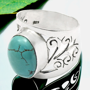 Bague de forme ovale en argent sterling 925 avec pierre turquoise tibétaine naturelle Bijoux de bohème faits à la main Fournisseurs en gros - Product Image 3
