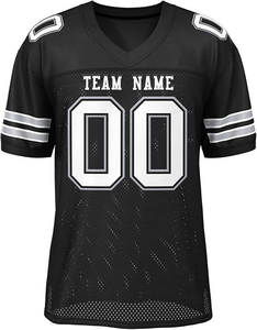 Maillot de football personnalisé noir avec des numéros blancs, manches rayées, tissu en maille respirant, col en V, uniforme d'équipe - Product Image 1