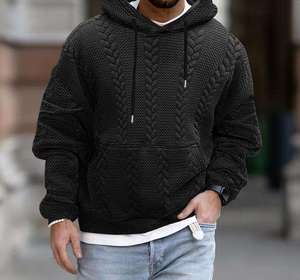 Sudadera con Capucha de Corte Regular para Hombre, Estilo Urbano, Tejido Cálido, Textura Acolchada, Verde Suave, Estampado Digital Otoñal - Product Image 3
