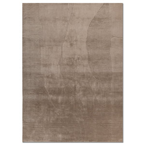 พรมทอมือลายเส้นโค้งสีเบจน้ำตาล ลายแบบนามธรรมทันสมัย สำหรับบ้าน ห้องนอน ห้องนั่งเล่น ห้องวัยรุ่น รูปทรงสี่เหลี่ยมผืนผ้า Hwt-85 ผ้าฝ้าย - Product Image 1