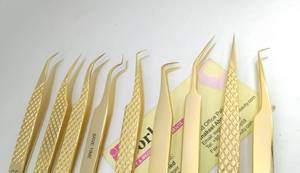 Pinzas de pestañas profesionales chapadas en oro Pinzas de pestañas de etiqueta personalizada privada Pinzas de extensión de pestañas personalizadas en Pakistán - Product Image 3