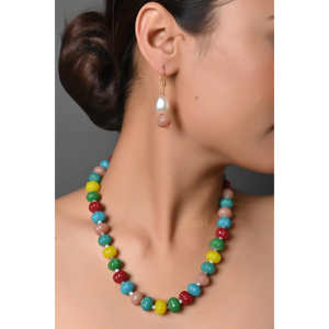 Luxury Vintage Gold Plated Pumpkin Beads <b>Mala</b> with Diamond Pearl Fine Jewelry Set for Wedding Gift Geometric Pattern Earrings - Product Image 4