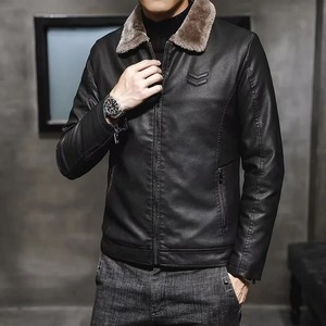 Warm <b>Coat</b> Brand <b>Leather</b> Jackets Men's Luxury Clothing Vintage Brown <b>Leather</b> Jacket Men's Winter Faux <b>Fur</b> Collar Windproof - Product Image 2