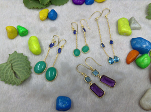 Boucles d'oreilles élégantes simples en argent sterling 925 plaqué or Adorables Multi tendance Tanzanite Crysophrase Pierres précieuses - Product Image 3