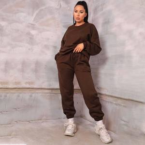 Meilleure vente Chocolat 2 pièces femmes col rond Sweat-shirt à revers Jogger ensemble respirant à capuche et pantalons de survêtement femmes survêtement ensemble - Product Image 6