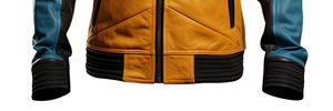 2025 Men's Mustard Blue Sports <b>Leather</b> Jacket Waterproof Breathable Eco-Friendly Thick Winter Coated - Product Image 4