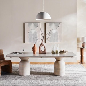 Table à manger rectangulaire en marbre de style ferme de luxe 8 places |   Bois de manguier massif moderne |   Options de verre en marbre pour hôtels et usage domestique - Product Image 3