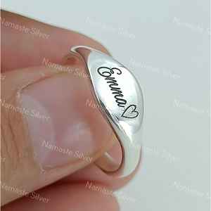 925 Sterling Silver Custom Name <b>Ring</b> <b>Dainty</b> Handmade Band with Engraved Text Name Slogan Message Personalized Jewelry for Gifts - Product Image 3