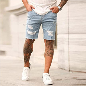 Short en jean en coton de haute qualité pour hommes sur mesure longueur au genou avec motif solide taille moyenne vente en gros en ligne - Product Image 4