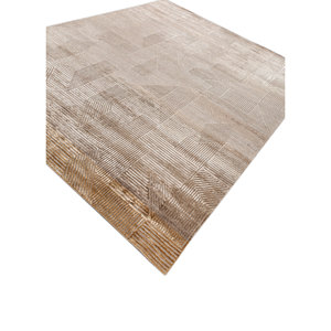 Alfombra Azalea Gold de Lana y Seda de Bambú Anudada a Mano, 10 mm de Grosor, Patrón Geométrico Abstracto, Rectangular, para Pasillo, para el Hogar, AIWB-13026 - Product Image 2
