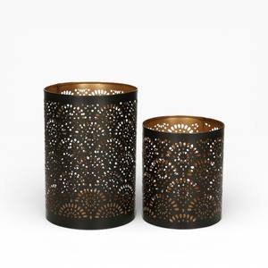 Antique <b>Bronze</b> Metal Votives <b>Candle</b> <b>Holders</b> With Geometric Cutwork Pattern For Elegant Ambient Home Decor - Product Image 2