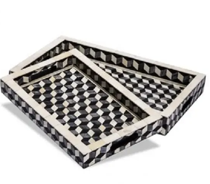 Deluxe Quality Handmade Bone Inlay Wooden Modern Floral Pattern <b>Serving</b> <b>Tray</b> for Home Kitchenware Accessories - Product Image 1