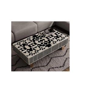 Table basse avec tiroir en os incrusté, meuble de rangement en bois exquis avec motifs incrustés détaillés - Product Image 2