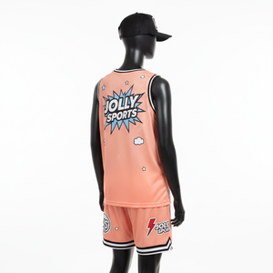 Conjunto de pantalones cortos de baloncesto para hombre, premium, 180 GSM, malla de poliéster transpirable, color melocotón, sublimación, logotipo personalizado. - Product Image 5