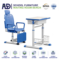 Ensemble bureau et chaise réglables pour étudiants, mobilier de classe ergonomique avec panier de rangement en fil métallique, station d'étude